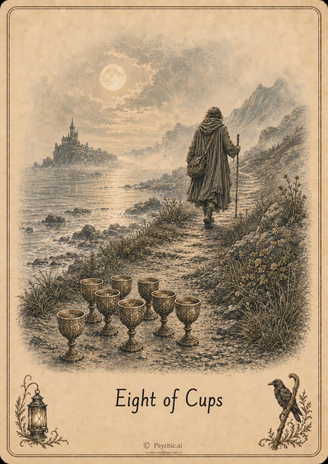 Eight of Cups tarot card illustration